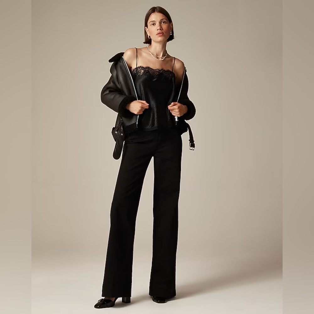 J.Crew high rise wide leg black denim trouser jeans in 1996 semi-stretch 27